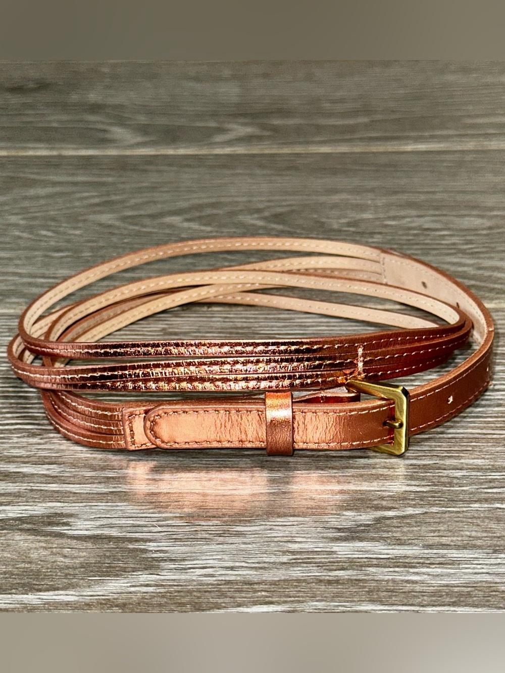 J.CREW Copper Toned Skinny Leather Belt Women’s Med Adjustable Buckle Classic